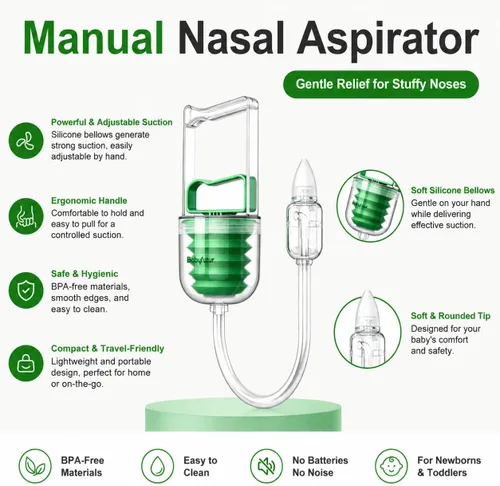 Miniatura 2 de Aspirador nasal manual para bebé: aspirador nasal de succión fuerte con puntas de silicona suave, fácil de respirar y reutilizable, limpiador