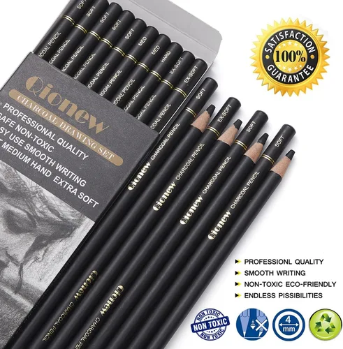 Miniatura 2 de Qionew Juego de 10 lápices de carbón profesionales para dibujar, dibujar, dibujar, sombrear, principiantes y artistas