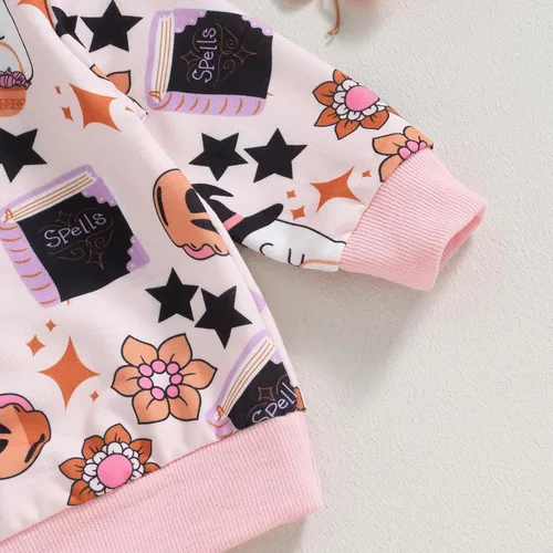 Miniatura 6 de Kayotuas Conjunto de sudadera de manga larga con estampado de arco de calabaza y esqueleto para bebé de Halloween, para otoño