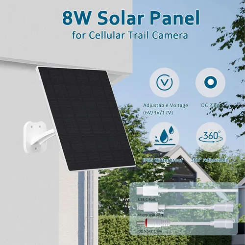 Miniatura 4 de Zivif Panel Solar de 8W para Cámaras de Seguridad, Cargador de Panel Solar para Cámara con Cable USB-C, DC 5.5x2.1mm y Puerto Micro USB, Resistente