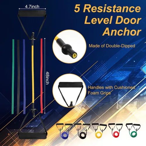 Miniatura 3 de 10 bandas de resistencia para ejercicio con asas, tubo de resistencia física, bandas de entrenamiento con anclaje de puerta para hombres y mujeres