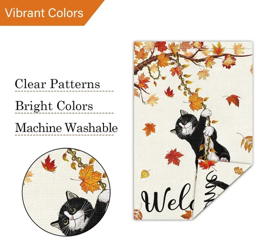 Miniatura 5 de Louise Maelys Bandera de jardín de gato de bienvenida de otoño de 12 x 18 pulgadas, doble cara, pequeña arpillera de otoño con gato negro, bandera