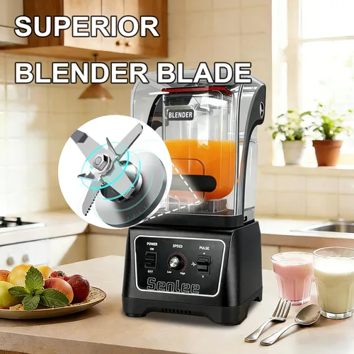 Miniatura 4 de Licuadora comercial resistente de 2200 W de grado profesional con tarro de 64 onzas sin BPA, escudo silencioso, autolimpieza, hoja de acero