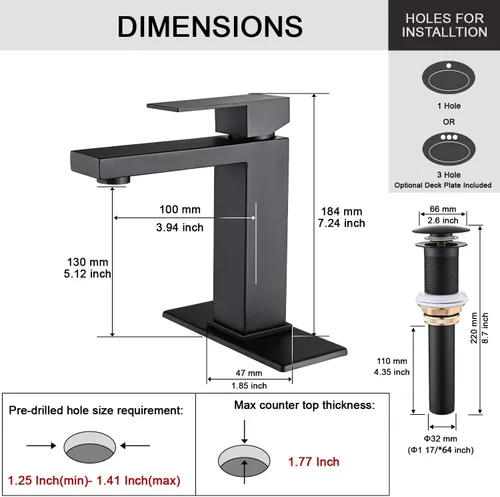Miniatura 3 de AVSIILE Grifo de baño negro mate, grifo de baño de tocador de un solo agujero, grifos de baño modernos de acero inoxidable de una sola manija