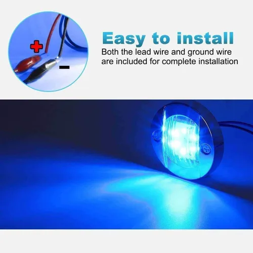 Miniatura 6 de Partsam 4 piezas de 3" pulgadas redondas luces marinas para barco cromadas, luces LED azules para montaje en popa, luces de anclaje de popa