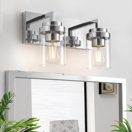 Miniatura 24 de Juego de 2 apliques de pared negros mate, con pantalla de cristal transparente, lámpara de montaje en pared para dormitorio, espejo y sala de estar