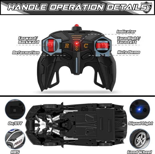 Miniatura 5 de BLUEJAY Auto Rc Transformables para niños de 4-7 y 8-12 años, auto de control remoto 2.4 GHz, escala 1:18, robot transformable, deformación con un