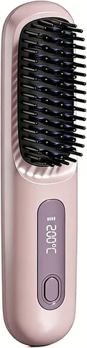 Peine alisador de pelo inalámbrico, alisador y rizador de pelo de cerámica iónica portátil con pantalla LCD, plancha plana inalámbrica de 3 niveles
