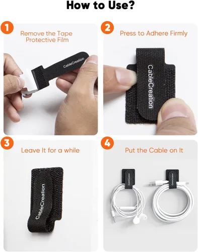 Miniatura 5 de CableCreation Bridas para cables, resistentes correas autoadhesivas con pegamento trasero, correas de gestión de cables, organizador de cables