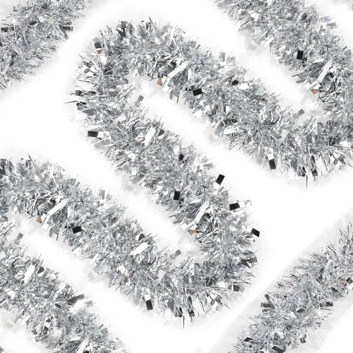 Miniatura 2 de Guirnalda de oropel plateado de 50 pies para decoraciones de árbol de Navidad, guirnalda metálica brillante con torsión colgante para Navidad