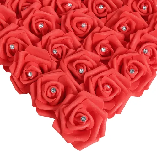 Miniatura 33 de IPOPU 100 unidades de rosas artificiales de aspecto real, rosas falsas de color rosa bebé, rosas de espuma rubor para centros de mesa de boda, Rosa