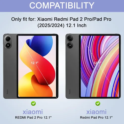 Miniatura 2 de E NET-CASE Funda para Xiaomi Redmi Pad 2 Pro/Pad Pro (2025/2024) de 12.1 pulgadas con soporte para bolígrafo S, a prueba de golpes, carcasa trasera