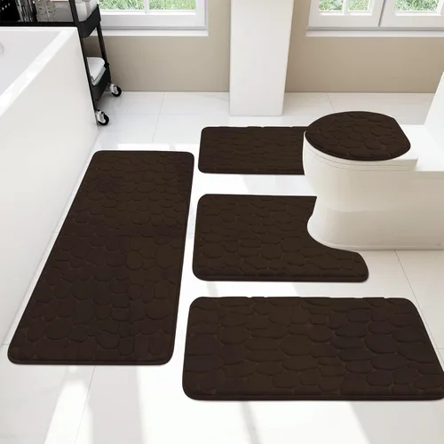 Miniatura 29 de YIHOUSE Juego de 2 tapetes de baño de espuma viscoelástica, antideslizantes, absorbentes de agua, lavables, para fregadero, inodoro y suelo Negro