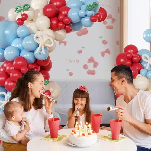 Miniatura 5 de CROSSFINGERS Kit de arco de guirnalda de globos de color rojo cereza y azul, 150 piezas de arco de globos de niebla de luz azul, rojo y blanco, kit