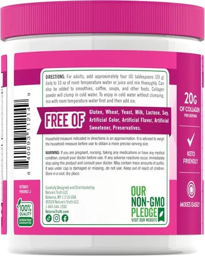 Miniatura 7 de Nature's Truth Colágeno en polvo 7 onzas Tipo I y III Sin sabor Péptidos alimentados con pasto y apto para Keto Suplemento sin OMG y sin