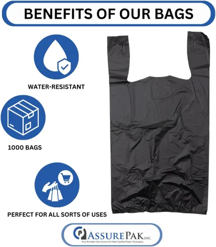 Miniatura 7 de Bolsa de plástico-Negro Llanura En Relieve Camiseta Bolsa 11.5"x6.5"x21.5" 13 mic - 1000 bolsas/caja