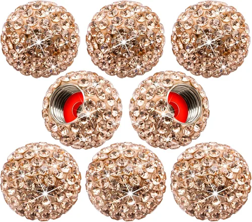 Miniatura 23 de 4 piezas de tapas de vástago de válvula de neumático con cristal brillante de diamante, tapas de válvula de neumático de rueda de coche con brillo