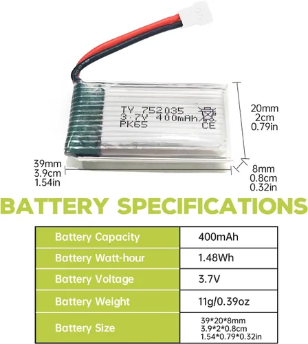 Miniatura 2 de Batería de litio de 5 piezas de 3.7 V 400 mAh con cargador 5 en 1 para SYMA Q11 H99W H31 H6C H98 AT-96 TR-C385 TR-P51 TR-F22 Quadcopter Piezas