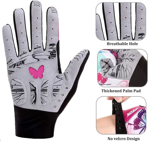 Miniatura 4 de DuShow Guantes de ciclismo para mujer, guantes de entrenamiento florales rosas para mujer, guantes de ciclismo de dedo completo, guantes