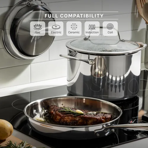 Miniatura 7 de T-Fal Pro - Juego de utensilios de cocina de acero inoxidable tricapa, 13 piezas, compatible con inducción, apto para horno hasta 500F, tapas aptas
