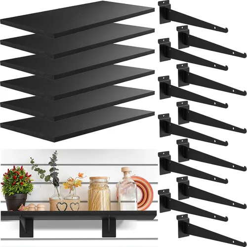 Miniatura 11 de Paquete de 3 estantes de madera con listones de pared de 15.7 x 6 pulgadas, estantes de pared con soportes de metal, accesorios organizadores