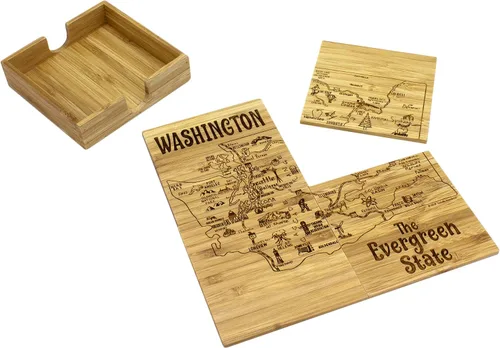 Miniatura 12 de Totally Bamboo California State Puzzle - Juego de posavasos de bambú de 4 piezas con estuche