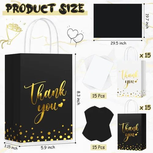 Miniatura 2 de Tinlade 30 bolsas de regalo de agradecimiento con papel de seda dorado con asa para graduación, negocios, compras, boda, ducha, regalos de fiesta