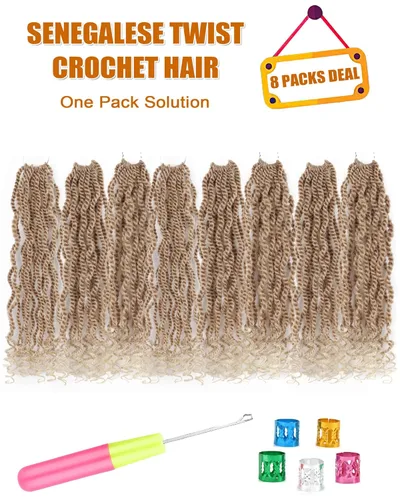 Miniatura 5 de Cabello rubio de ganchillo para mujeres negras, trenzas senegalesas onduladas de ganchillo de 12 pulgadas, trenzas kinky de ganchillo cortas 27613