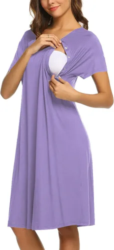 Miniatura 2 de Ekouaer - Camisón con botones y manga corta para mujer, vestido para lactancia, parto, hospital y maternidad, tallas S-XXL