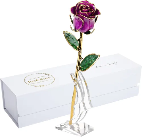 Miniatura 9 de Rosa de regalo para el día de San Valentín, rosa real bañada en oro es atractiva y forma natural, el mejor regalo para aniversario, boda, día de San