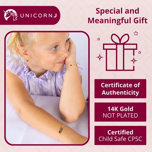 Miniatura 18 de UNICORNJ Pulsera de identificación de oro de 14 quilates grabable para niñas, niños y bebés, pulseras personalizadas con nombre de cadena Figaro