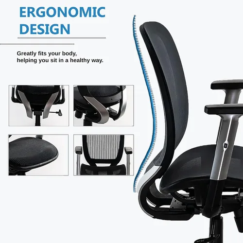 Miniatura 5 de Silla de oficina ergonómica, silla de oficina, soporte lumbar, silla de oficina de malla con respaldo medio con reposabrazos ajustables, silla