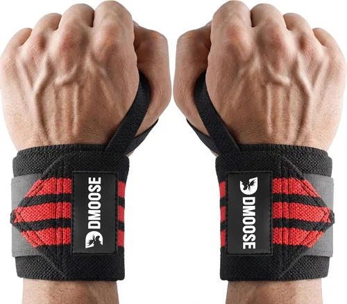 DMoose Fitness Muñequeras para levantamiento de pesas de 18 pulgadas – Envoltura de gimnasio resistente con lazo para el pulgar para apoyo y alivio