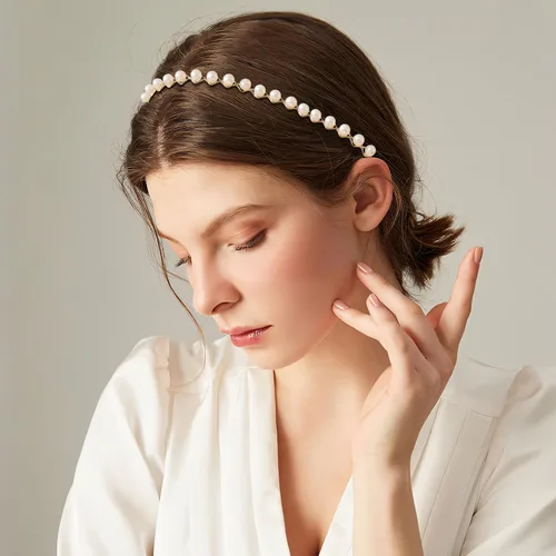 Miniatura 5 de Diademas de moda para mujeres y niñas, 5 piezas de diadema de perlas, diademas florales acolchadas para mujeres, diadema ancha vintage (verde)