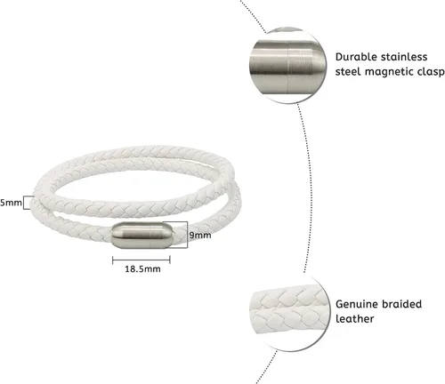 Miniatura 2 de Pulsera de cuero trenzada con cierre magnético de acero inoxidable para hombre, pulsera de cuero auténtico con cierre magnético