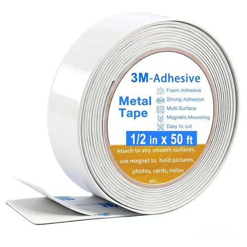 Miniatura 14 de Cinta adhesiva de metal para imanes, (1.4 pulgadas de ancho x 10 pies de largo) Rollo de tira de metal blanco flexible, cinta ferrosa blanca