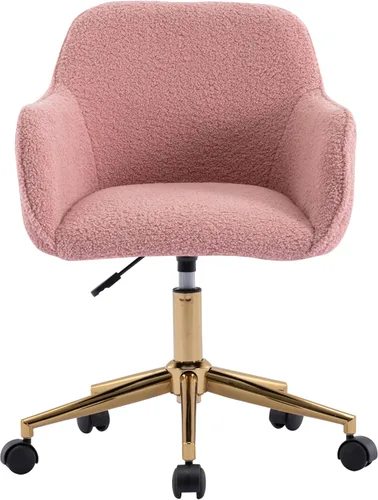 HomVent Silla moderna de peluche para oficina en casa, bonita silla de escritorio tapizada con patas de metal dorado, silla giratoria ajustable con