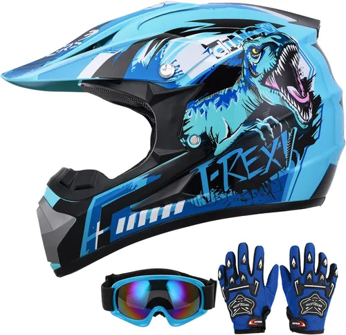 OUMURS - Casco DOT para niños de 5 a 14 años, con gafas y guantes, para bicicleta de tierra, casco para ATV para niños y niñas, para motocross, BMX,