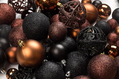 100 bolas de adorno de Navidad marrones y negras inastillables + 100 ganchos de metal para adornos, adornos colgantes para árbol de Navidad de