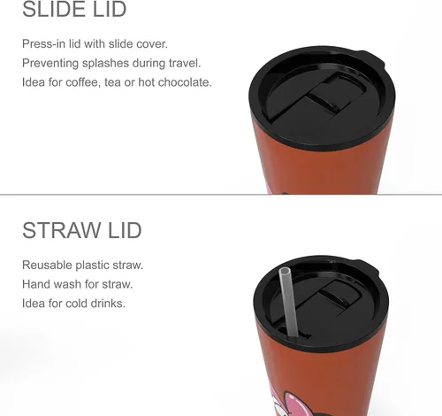 Miniatura 5 de Zak Designs Disney Minnie Mouse - Vaso de viaje de acero inoxidable con aislamiento al vacío con tapa a prueba de salpicaduras, incluye popote