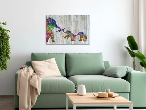 Miniatura 7 de Zlove Lienzo decorativo para pared, diseño de elefante colorido, imágenes divertidas de animales de bebé, 24 x 36 pulgadas