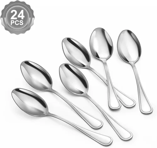 Miniatura 8 de BEWOS Juego de 24 cucharas – Cucharas de 7.5 pulgadas, cuchara de acero inoxidable, cuchara de cena, apta para lavavajillas, cucharadas pulidas