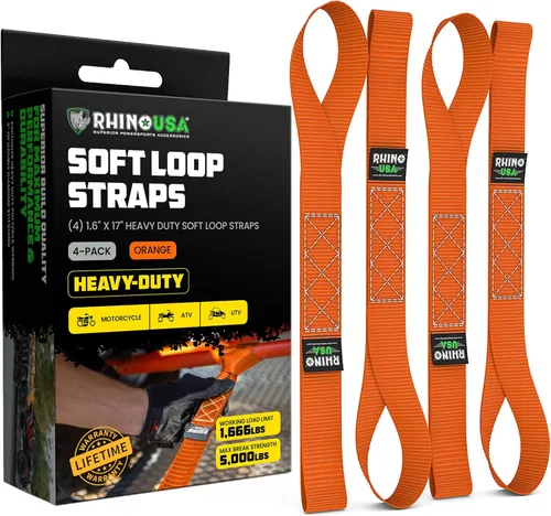 Miniatura 13 de Rhino USA Correas de amarre de bucle suave (paquete de 4) – 1.6 pulgadas x 17 pulgadas (5,000 libras de resistencia a la rotura) Correas de manillar