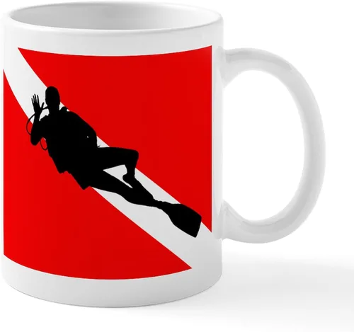 CafePress Scuba Flag Diver Taza de café de cerámica de 11 oz (11.0 fl oz)