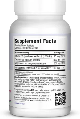 Miniatura 3 de Calcio 4 en 1 1000 mg con vitamina D3 - Suplemento de calcio para mujeres y hombres con vitamina K2 D3 1000 UI - Citrato de calcio extra fuerte