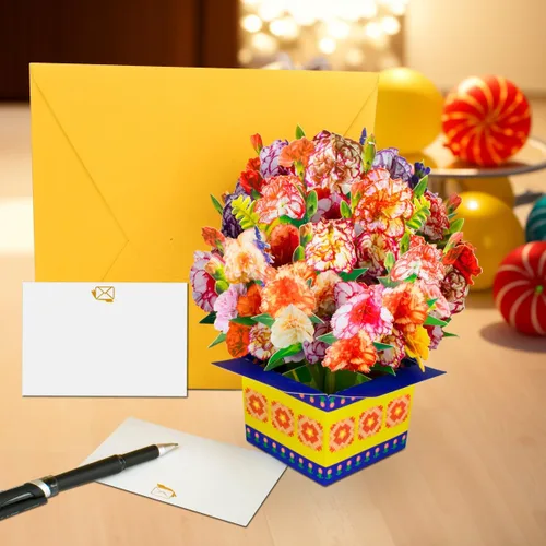 Miniatura 5 de Tarjeta de ramo de flores de clavel emergente, tarjetas de felicitación 3D, tarjeta de felicitación para Navidad, felicitaciones, incluye sobre