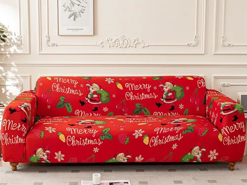 Miniatura 8 de Yiran - Funda de sofá verde de Navidad, protector de muebles para niños y mascotas con Santa Claus impreso, funda elástica para sofá de 3 plazas