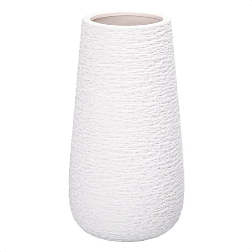 D'vine Dev VS-TW-10T - Jarrón moderno de cerámica blanca de 10 pulgadas, ovalado, texturizado con caja de diseño empaquetada, VS-TW-10T Blanco