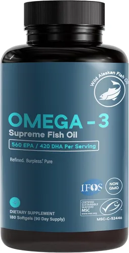 Aceite de pescado Omega 3, 0.04 onzas Certificado MSC + 75 % Omega 3s 0,037 oz, 644/336, sin pescadillas y absorción mejorada, molecular