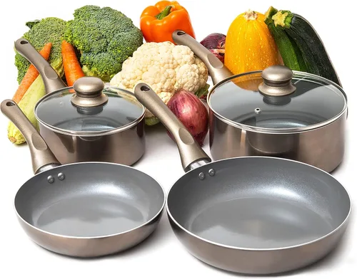 Miniatura 10 de Moss & Stone Juego de utensilios de cocina antiadherentes de 4 piezas, juego de ollas y sartenes pequeñas antiadherentes con tapa de vidrio, 4